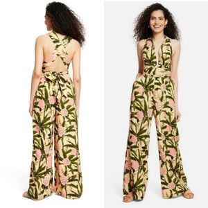Agua Bendita x Target Peony Botanical Print Jumpsuit‎ Yellow/Dark Olive